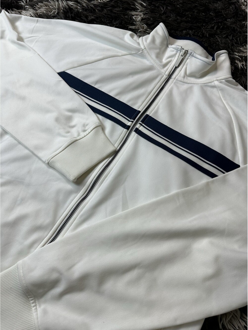 NWT Athletic Works Mens Full Zip Track Jacket White Navy Stripe Size L